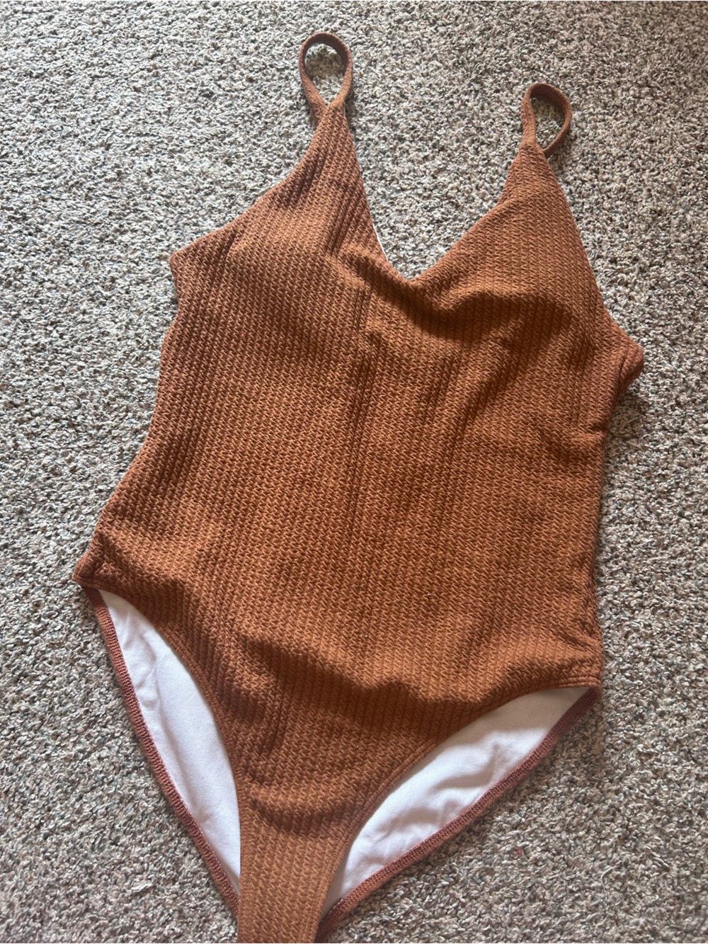 Cupshe | brown ribbed criss cross back one piece swimsuit